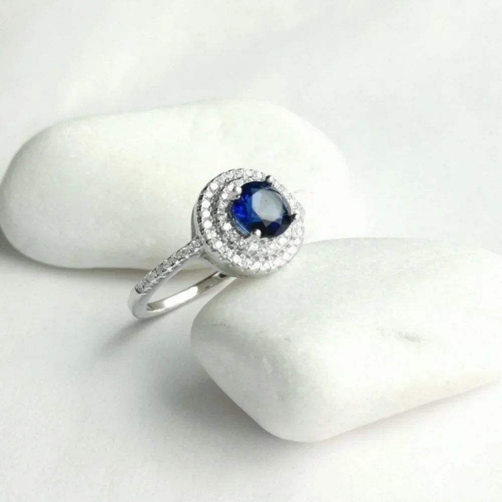 Lab Created Sapphire CZ Halo Ring size 8